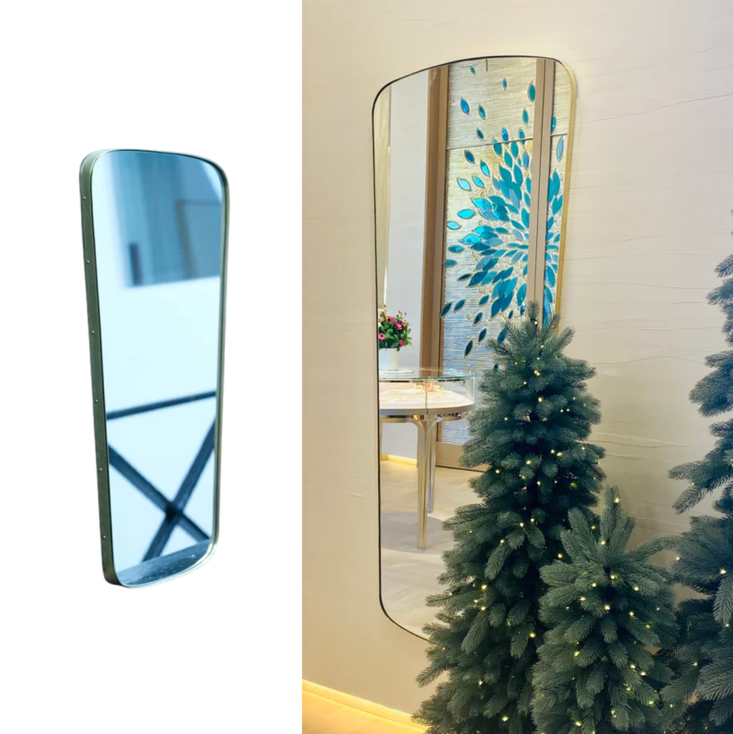 Miroir pivotant Silhouette Trapezio Vintage avec cadre en laiton gravé