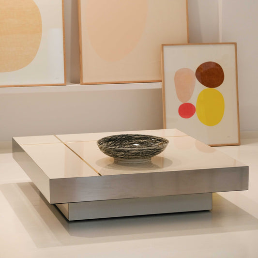 Table basse Malibu Stratifié brillant et laiton Inspiration années 70