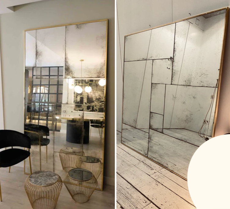 Miroir antique patchwork  fabriqué à la main avec cadre en laiton personnalisable