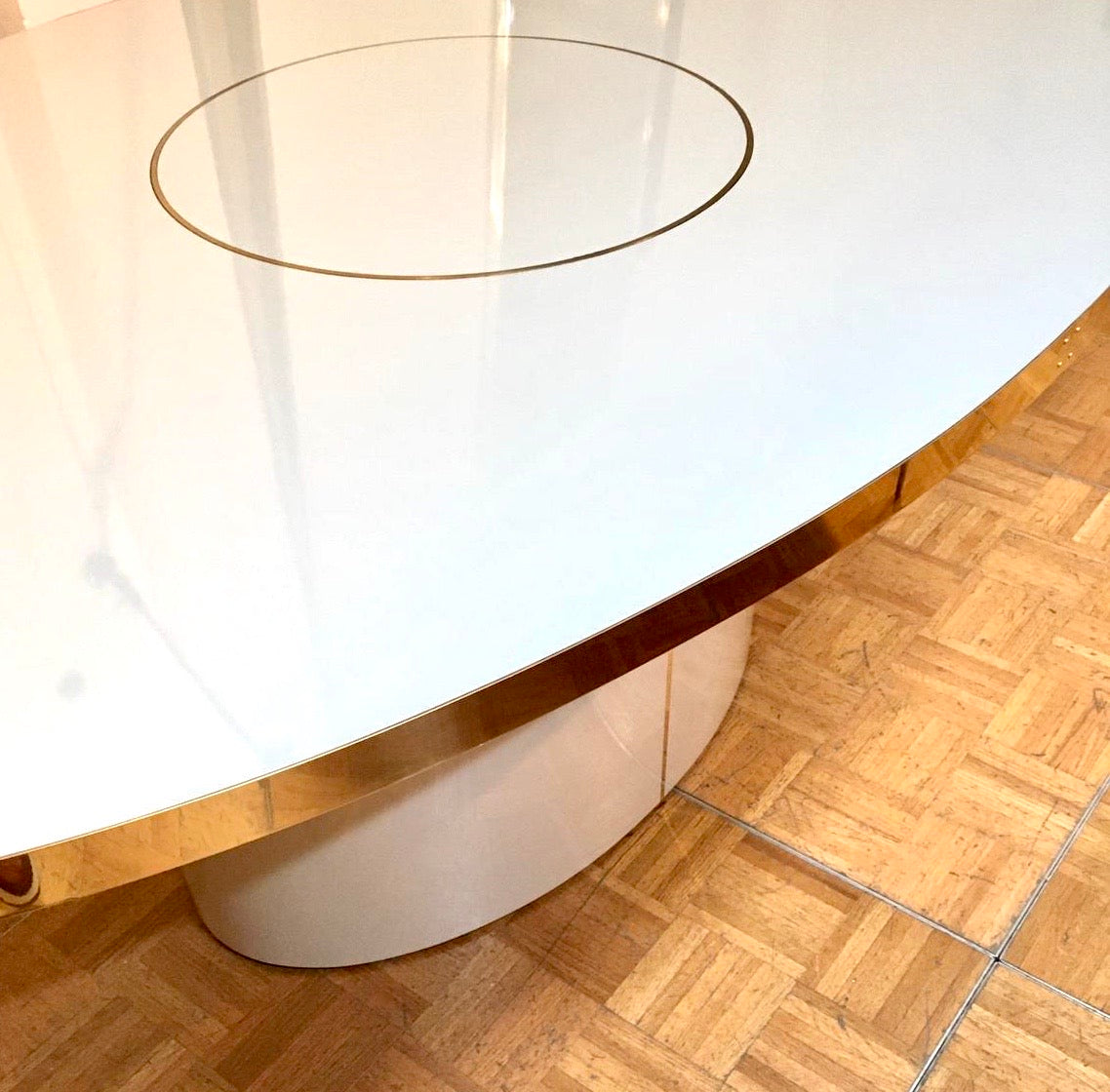 Mesa Malibú Redonda con Marquetería en Latón o Acero Customizable en Acabados y Dimensiones