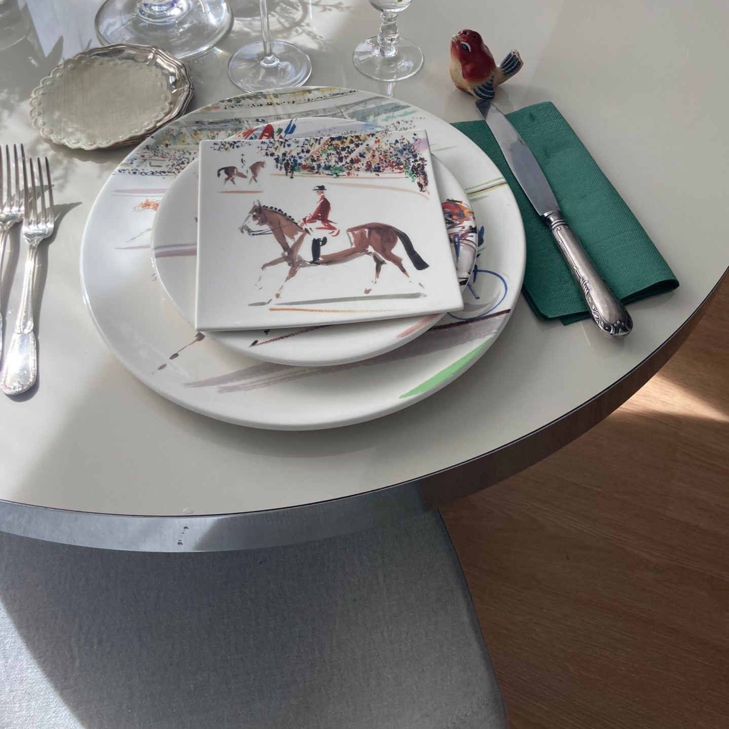 Mesa Malibú Redonda con Marquetería en Latón o Acero Customizable en Acabados y Dimensiones