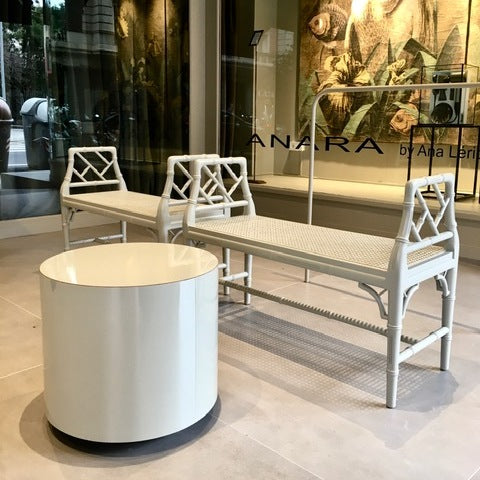 Table d'appoint de canapé Luna en stratifié brillant, design cylindrique