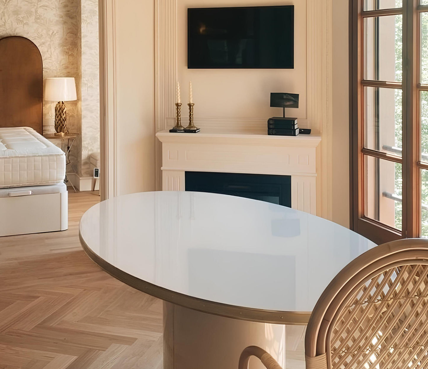 Table Julieta Ovale ou Rectangulaire avec piédestal Personnalisable en Finitions et Dimensions