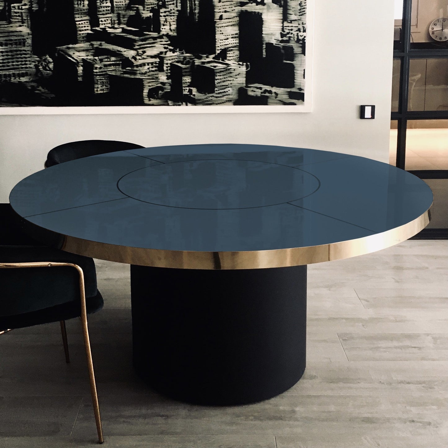 Mesa Malibú Redonda con Marquetería en Latón o Acero Customizable en Acabados y Dimensiones