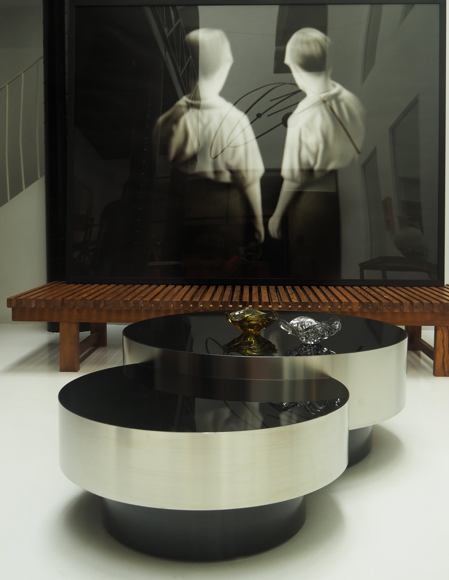 Ensemble de tables d'appoint cylindriques et combinées en laiton Luna Fusion