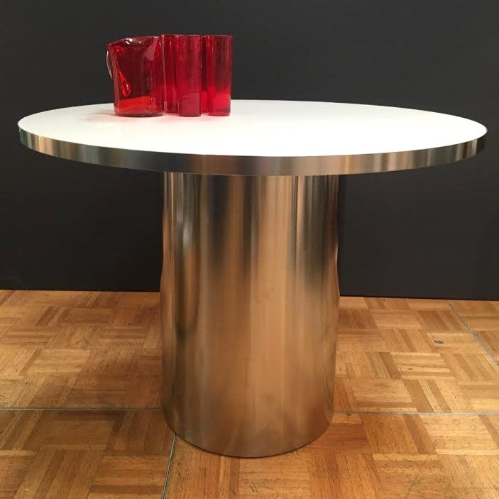 Mesa Malibú Redonda con Marquetería en Latón o Acero Customizable en Acabados y Dimensiones