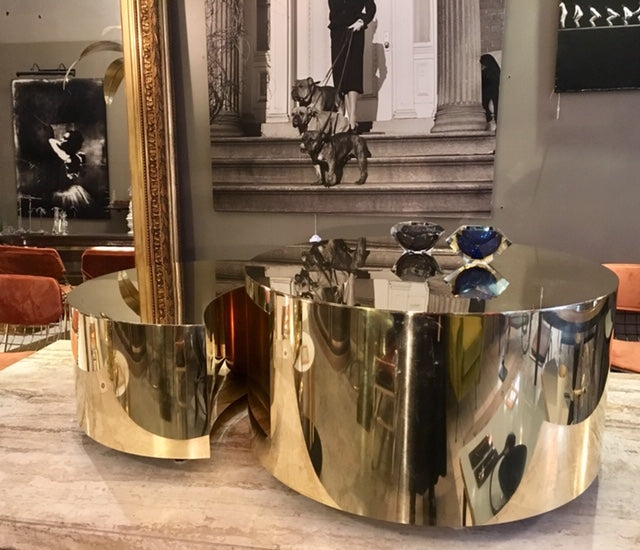 Ensemble de tables lune en laiton/acier d'inspiration vintage