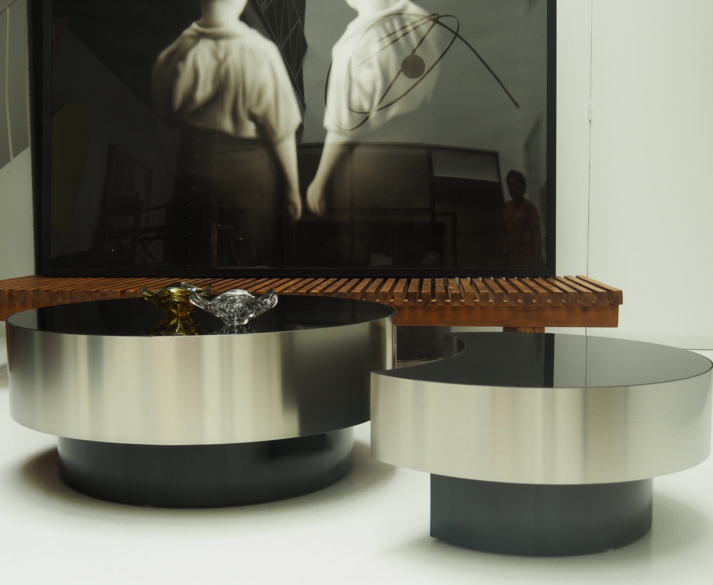 Ensemble de tables d'appoint cylindriques et combinées en laiton Luna Fusion