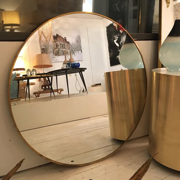Handcrafted & Customizable Round Mirror with Juliet Brass Frame or Steel Frame