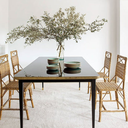 Rectangular Julieta Table with Conical Legs in High Gloss Laminate and Brass Details