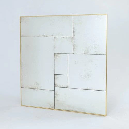 Handcrafted Aged Patchwork Mirror with Customizable Brass Frame