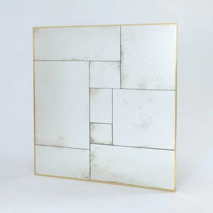 Handcrafted Aged Patchwork Mirror with Customizable Brass Frame
