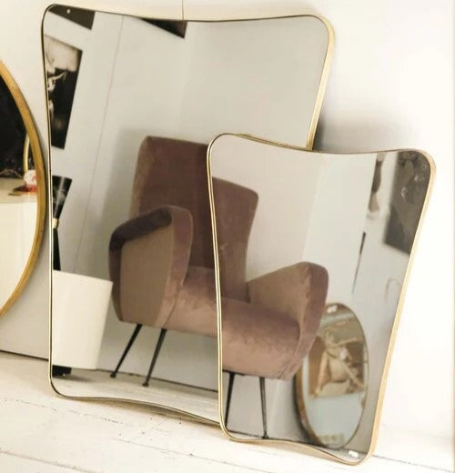 Minnie Swing Mirror with Retro-Inspired Brass Frame in Customizable Dimensions