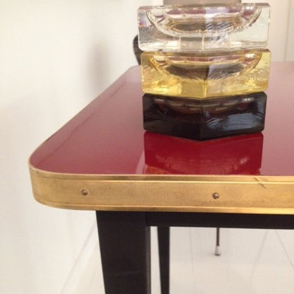 Square Julieta Table with Conical Legs in High Gloss Laminate and Brass Details