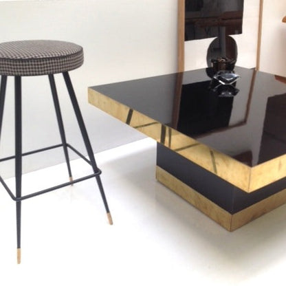 Malibu Coffee Table, High-Gloss Laminate and Brass, Inspired by 70s Design