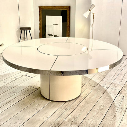 Round Malibú Dinning Table with Brass or Steel Marquetry, Fully Customizable