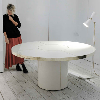 Round Malibú Dinning Table with Brass or Steel Marquetry, Fully Customizable