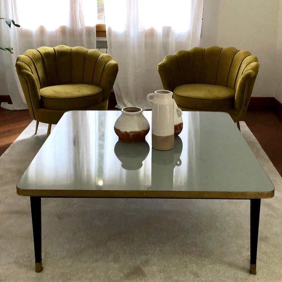 Low Coffee Table Julieta Collection Mid-Century Style with Brass Details